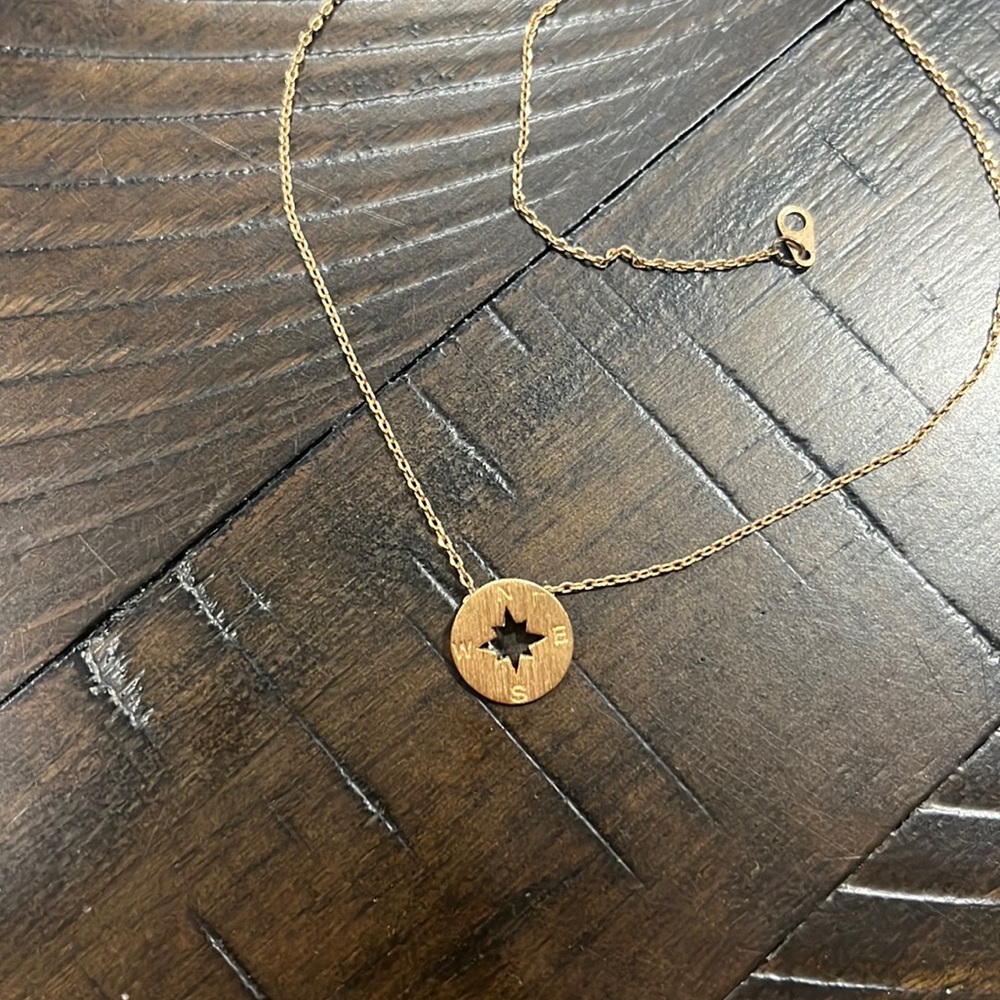 Rose gold compass necklace